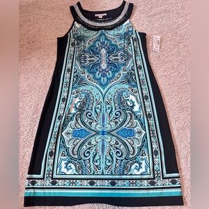 NWT dressbarn Black and Blue Patterned Dress
